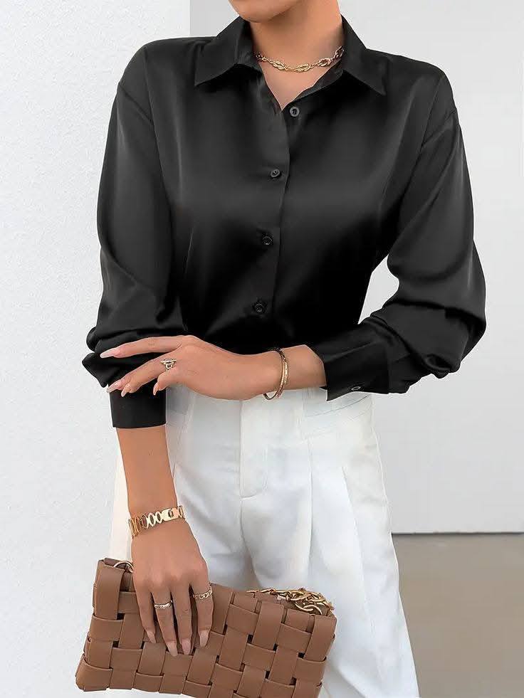 Women's Formal / Casual  Elegant Satin Long Sleeved Shirt
