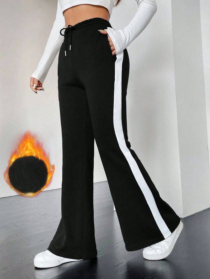 Women Loss Casual  Contrast Side Leg wide Baggy Pant