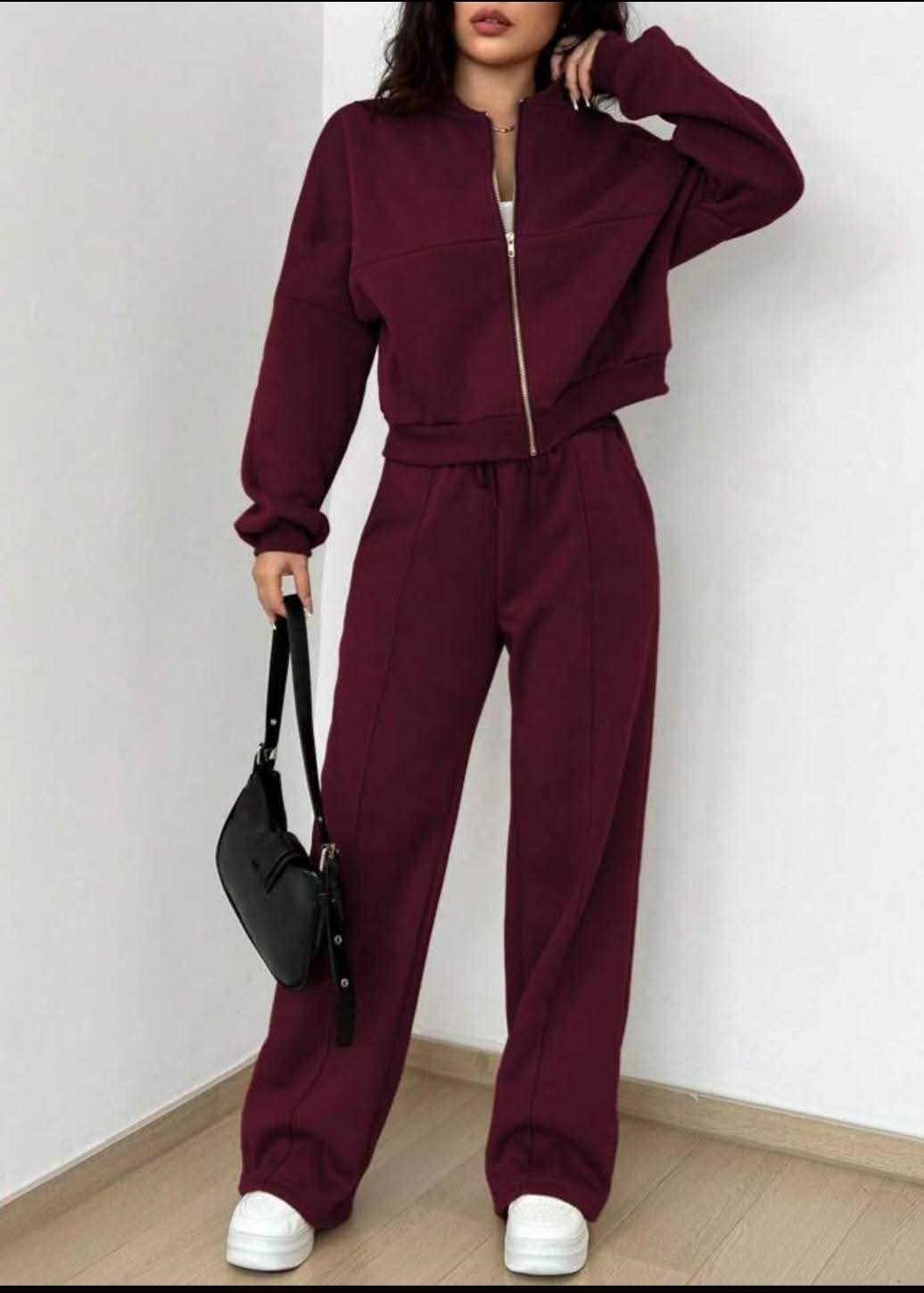 Zipper Casual Sports Two-piece Set – Long-sleeved Top + Drawstring Jogging Pants