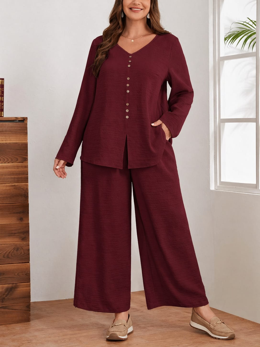 Co-Ord Set (Plus Button Front Top & Wide Leg Pants